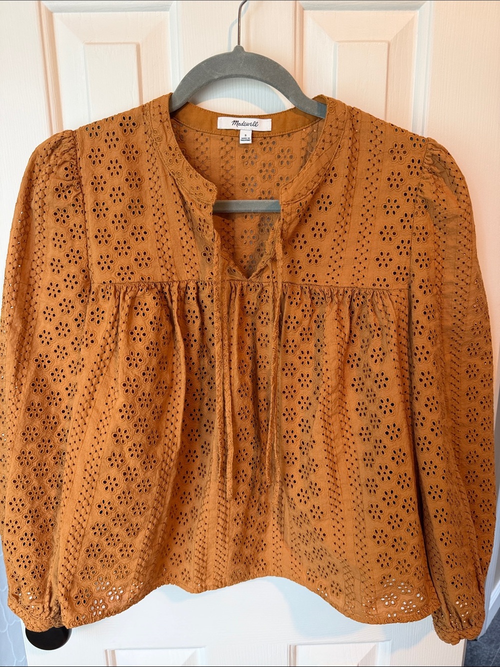 Madewell Rust Eyelet Peasant Top